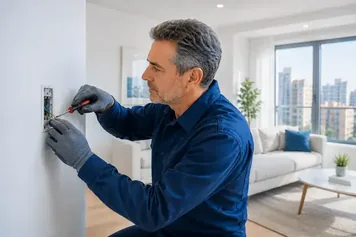 Lampista a Barcelona treballant en una instal·lació elèctrica d’un habitatge